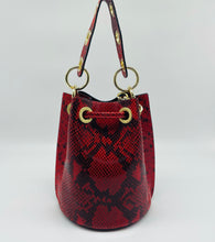 Load image into Gallery viewer, Mini Jenny Leather Python Print Bucket Handbag -- Red