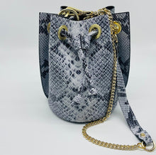 Load image into Gallery viewer, Mini Jenny Leather Python Print Bucket Handbag -- White