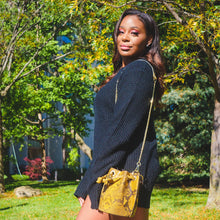 Load image into Gallery viewer, Mini Jenny Leather Python Print Bucket Handbag -- Yellow