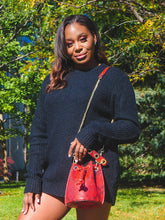 Load image into Gallery viewer, Mini Jenny Leather Python Print Bucket Handbag -- Red