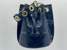 Load image into Gallery viewer, Mini Jenny Leather Python Print Bucket Handbag -- Midnight Blue