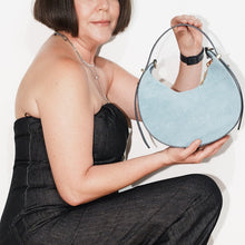 Load image into Gallery viewer, Italian leather bag, suede shoulder bag, genuine leather handbag, handmade in Italy bag, luxury leather purse, crescent shoulder bag, premium suede handbag, Italian craftsmanship, women's leather handbag, designer leather shoulder bag, Italian suede purse, everyday luxury handbag.

